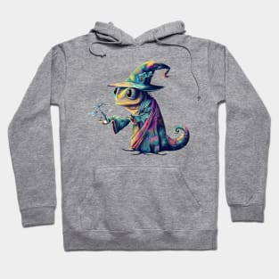 Antropomorphic Chameleon in a Wizard Robe Hoodie